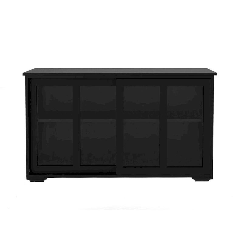 Keukenbuffet-dressoir met opbergruimte, verstelbare plank en glazen deur, zwart