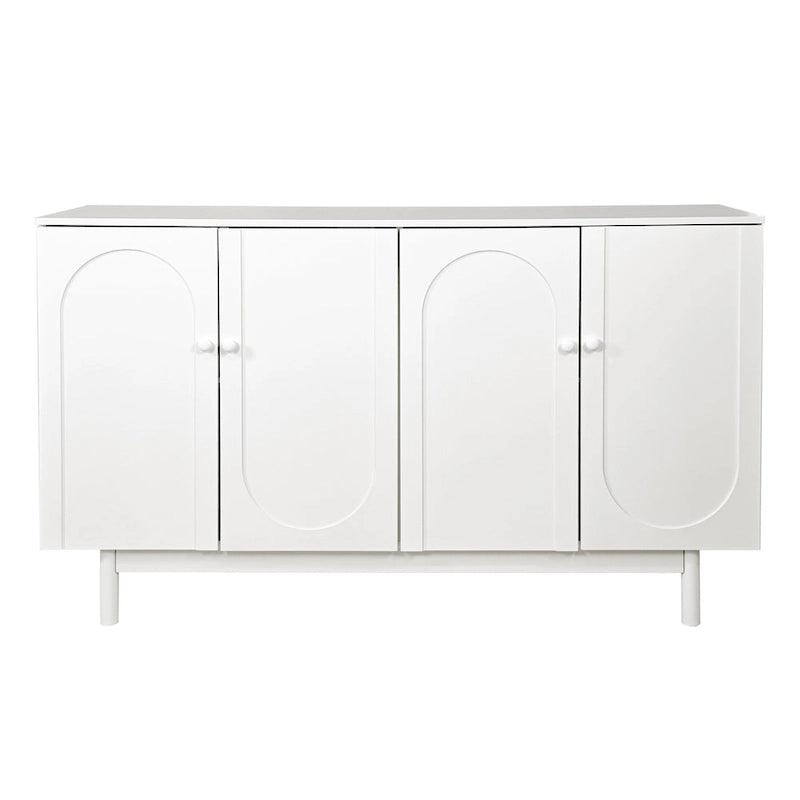 Armario de almacenamiento moderno de 4 puertas con diseño intaglio y estante ajustable, armario elegante y decorativo con patas de pino, aparador auxiliar