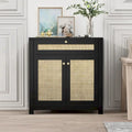 Schwarzes Rattan-Sideboard mit 2 Türen und Aufbewahrungsschublade