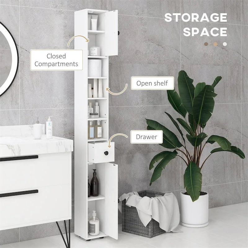 Hoher Badezimmer-Aufbewahrungsschrank, schmaler Toilettenschrank mit verstellbaren Einlegeböden