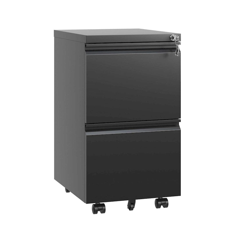 Archivador metálico móvil de 2 cajones, archivador con ruedas y cerradura para colgar documentos tamaño Legal/Letter/A4