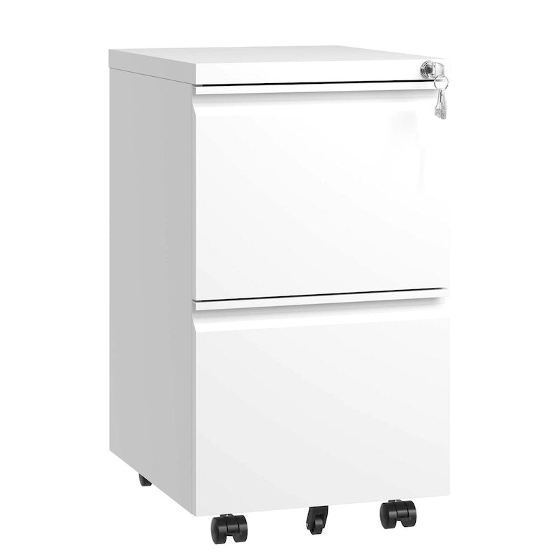 Archivador metálico móvil de 2 cajones, archivador con ruedas y cerradura para colgar documentos tamaño Legal/Letter/A4