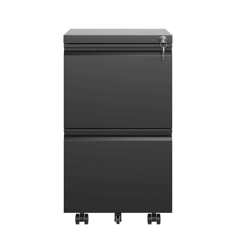 Archivador metálico móvil de 2 cajones, archivador con ruedas y cerradura para colgar documentos tamaño Legal/Letter/A4