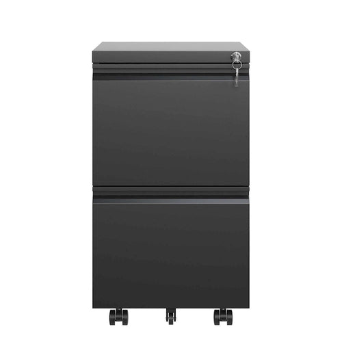 Archivador metálico móvil de 2 cajones, archivador con ruedas y cerradura para colgar documentos tamaño Legal/Letter/A4