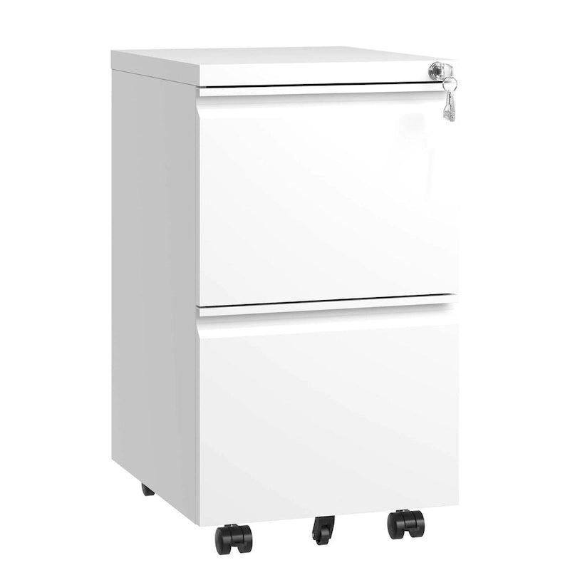 Archivador metálico móvil de 2 cajones, archivador con ruedas y cerradura para colgar documentos tamaño Legal/Letter/A4