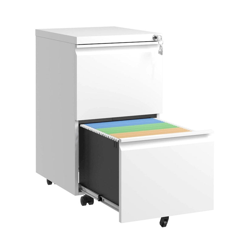 Archivador metálico móvil de 2 cajones, archivador con ruedas y cerradura para colgar documentos tamaño Legal/Letter/A4