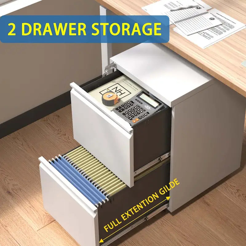 Archivador metálico móvil de 2 cajones, archivador con ruedas y cerradura para colgar documentos tamaño Legal/Letter/A4