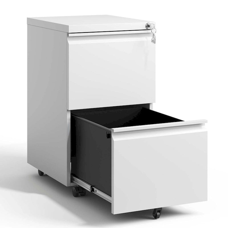 Archivador metálico móvil de 2 cajones, archivador con ruedas y cerradura para colgar documentos tamaño Legal/Letter/A4