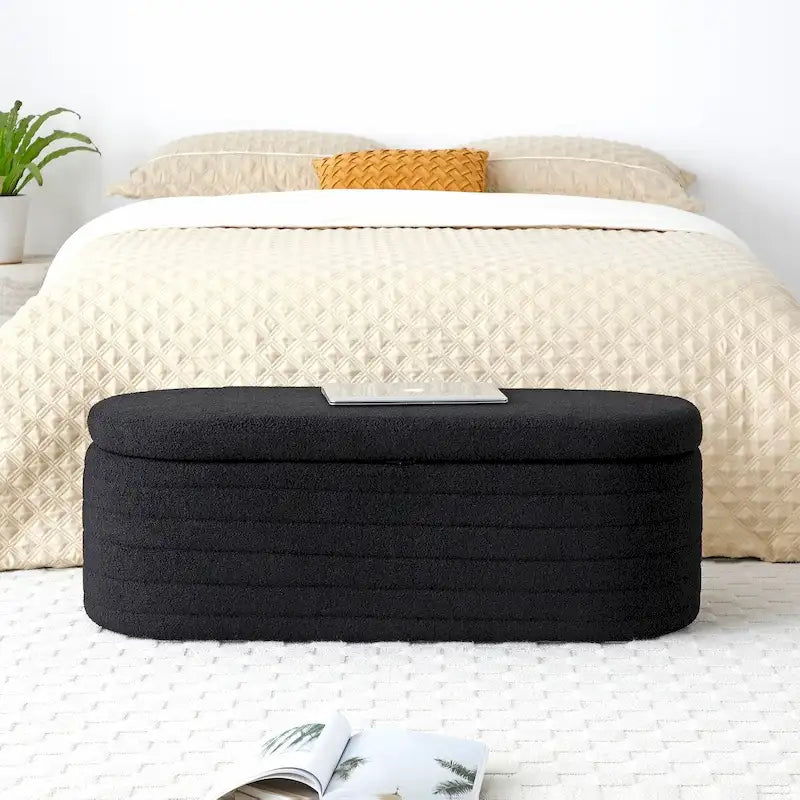 Banco para el pie de la cama con almacenamiento, tapizado de sherpa, banco otomano grande, taburete para zapatos, banco largo, banco para sentarse junto a la ventana y almacenar juguetes