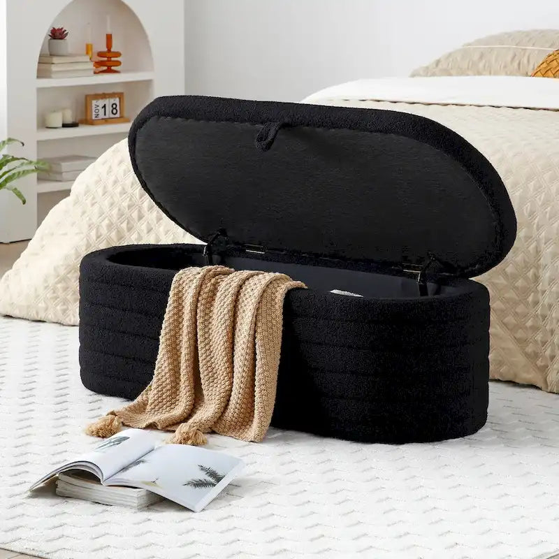 Banco para el pie de la cama con almacenamiento, tapizado de sherpa, banco otomano grande, taburete para zapatos, banco largo, banco para sentarse junto a la ventana y almacenar juguetes